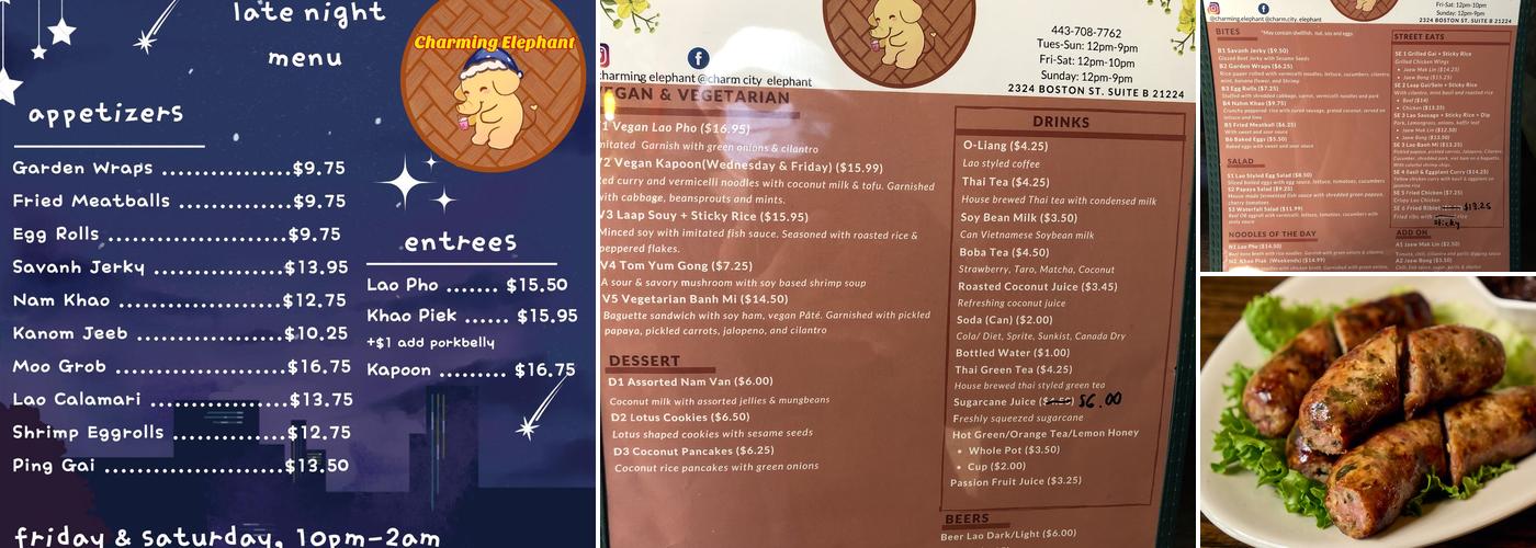 Charming Elephant Menu