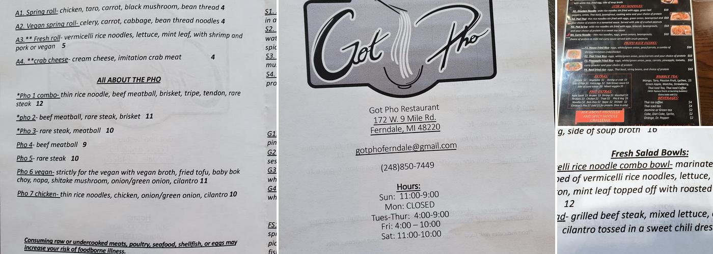 Got Pho Menu
