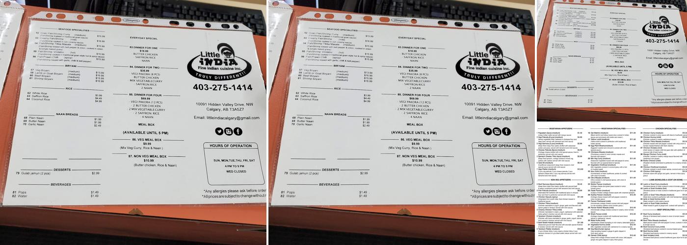 LITTLE INDIA CALGARY in Hidden Valley Menu