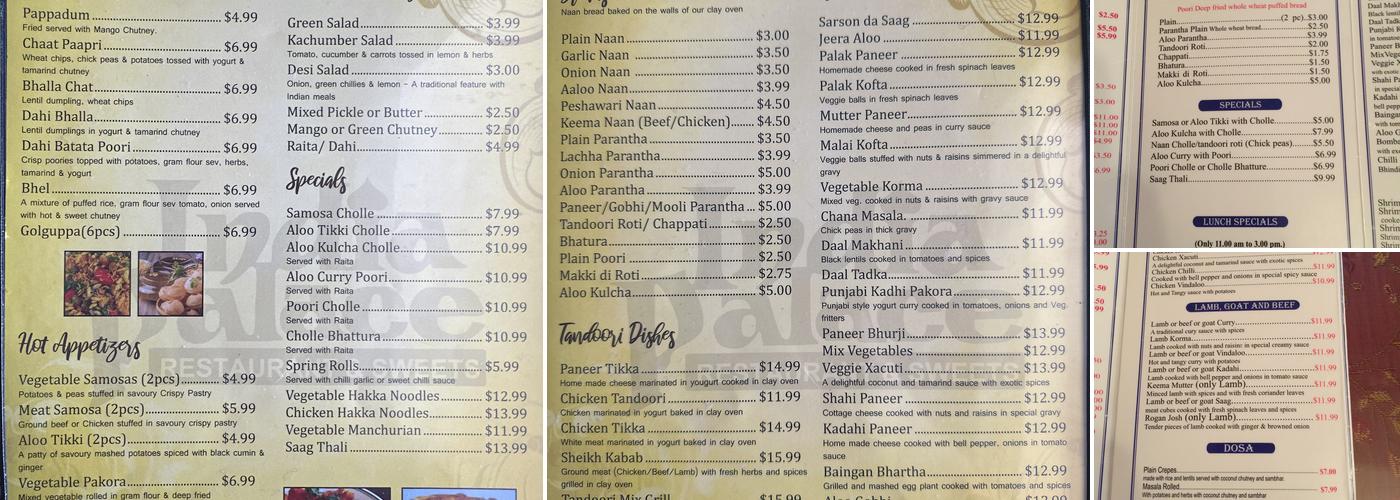 India Palace Restaurant & Sweets Menu