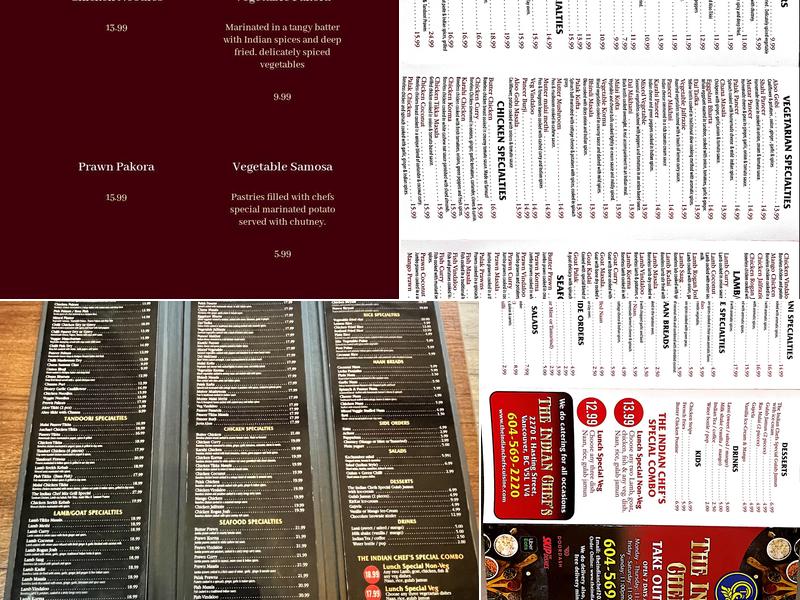 The Indian Chefs Kitchen & Bar Menu