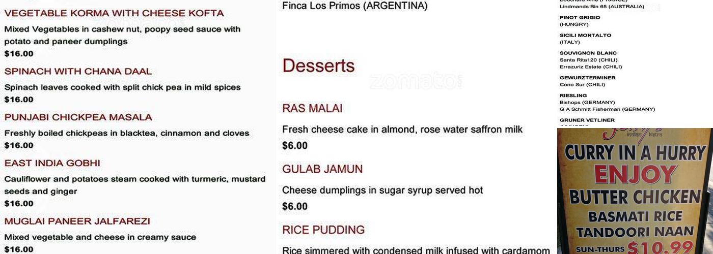 Jolly's Indian Bistro Menu