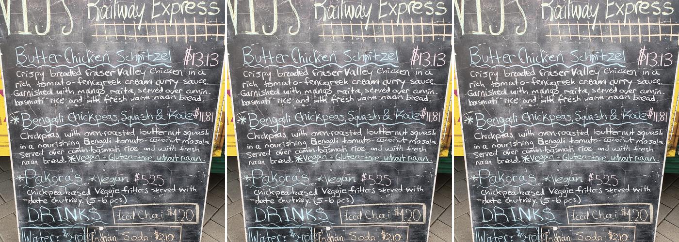 Vij's Railway Express Menu