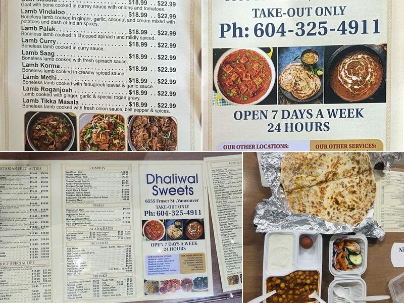 Dhaliwal Sweet & Restaurant Menu
