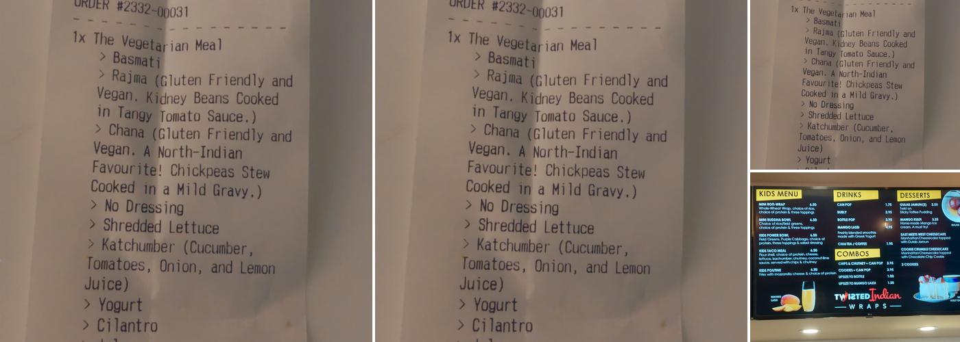 Twisted Indian Wraps Menu