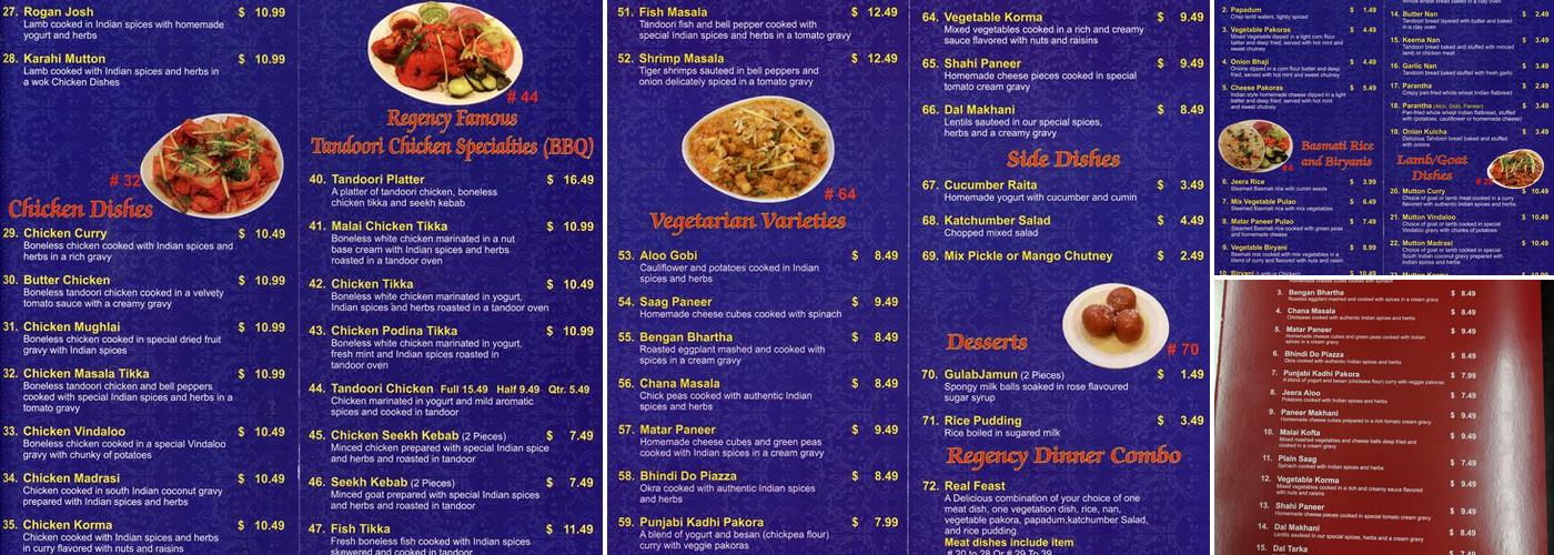 Regency Restaurant Menu
