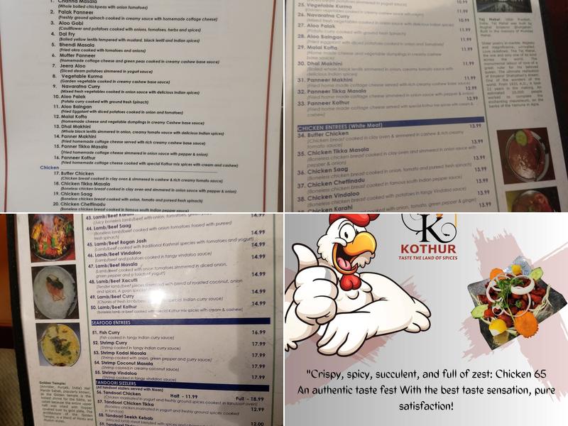 Kothur Indian Cuisine Menu