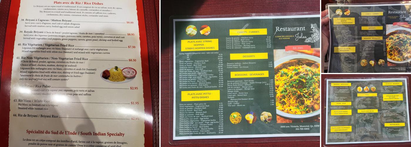 Restaurant Jolee Menu