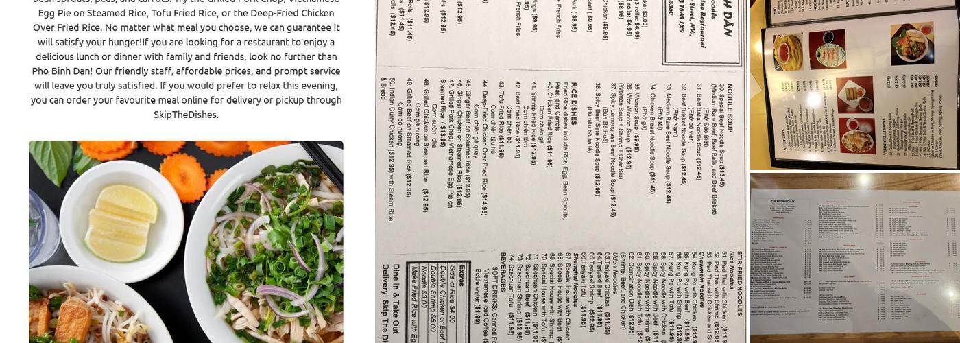 Pho Binh Dan Menu