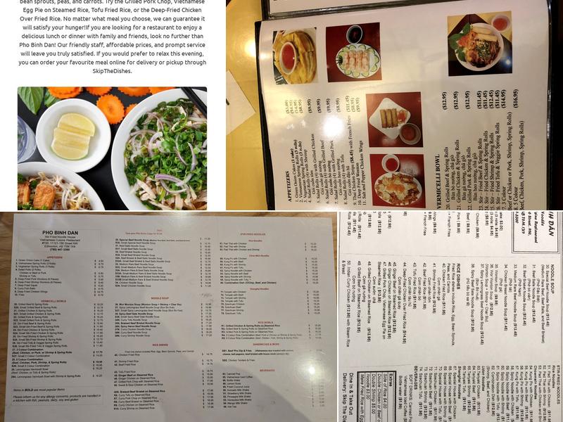 Pho Binh Dan Menu