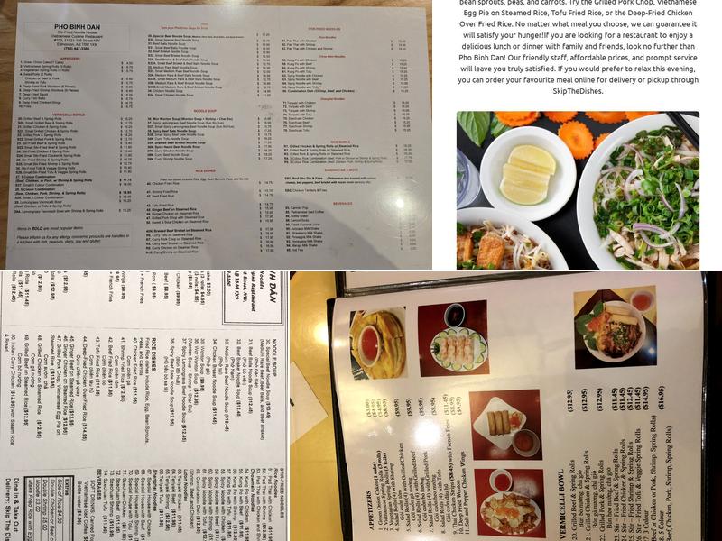 Pho Binh Dan Menu