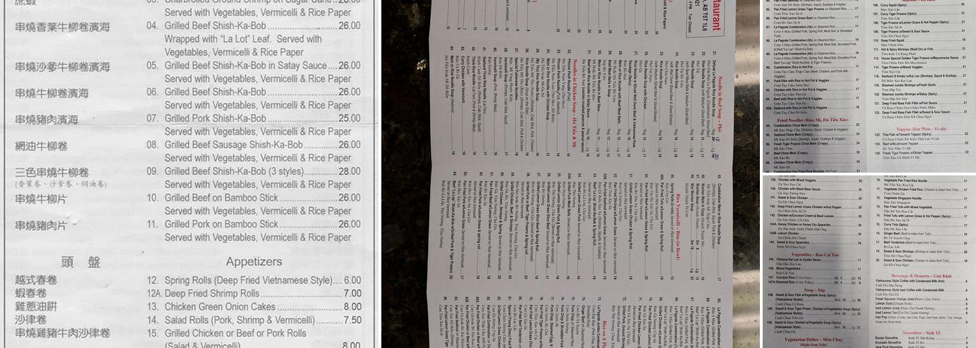La Pagode Menu