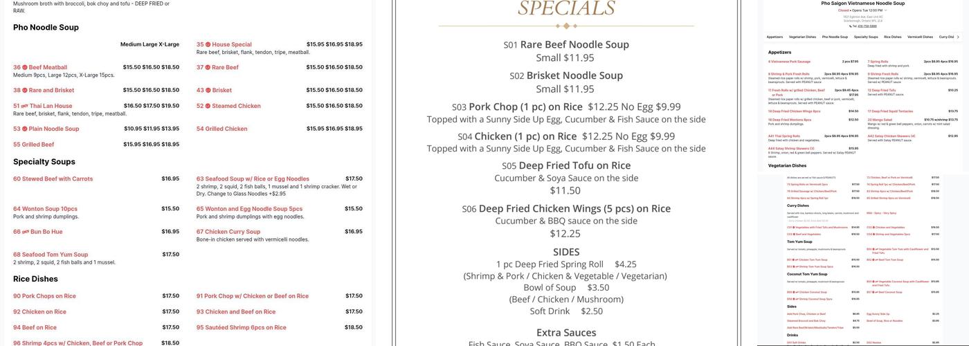 Pho Saigon Menu