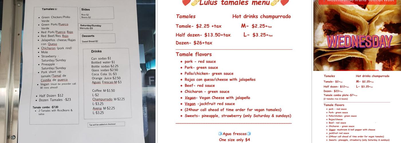 Lulu's Tamales Menu