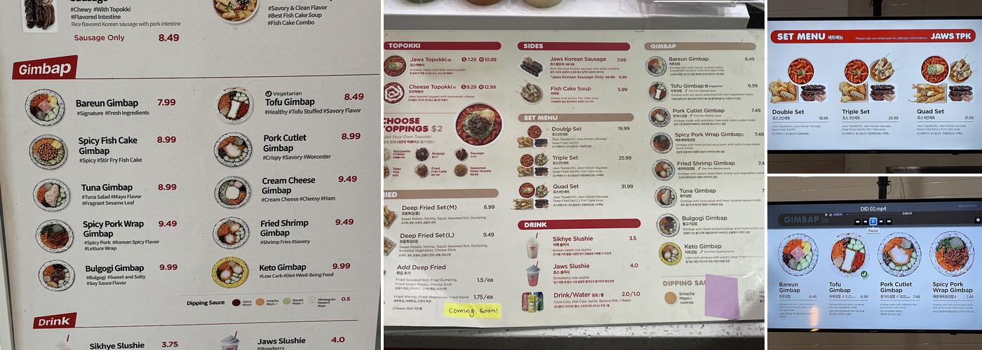 JAWS Topokki at The Source OC Mall Menu