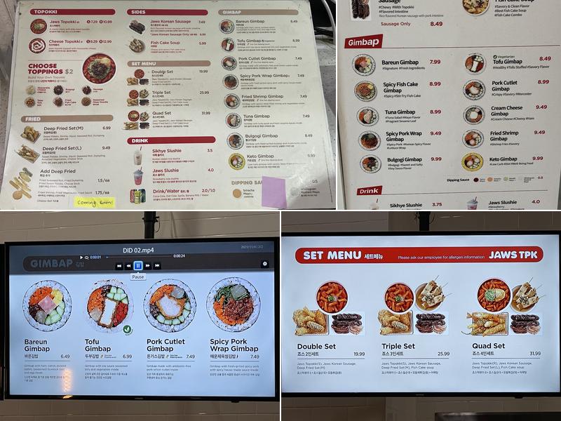 JAWS Topokki at The Source OC Mall Menu