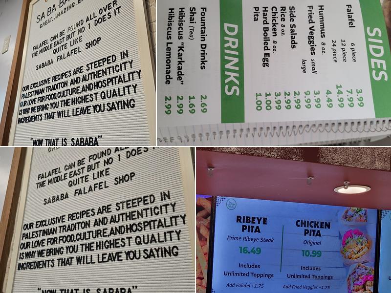 Sababa Falafel Shop Menu