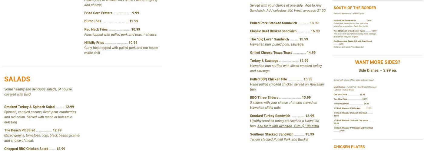 Beach Pit BBQ Menu