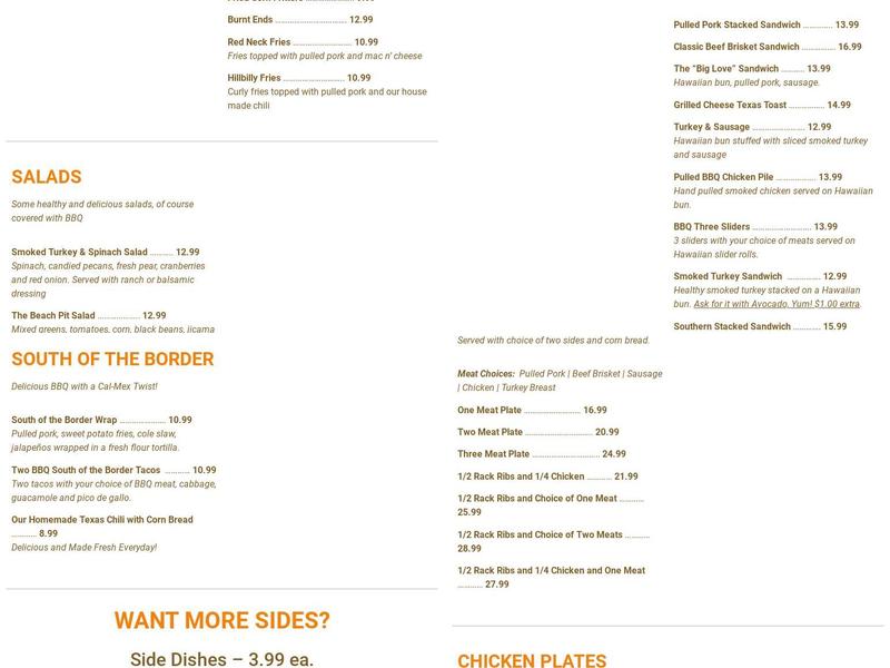 Beach Pit BBQ Menu