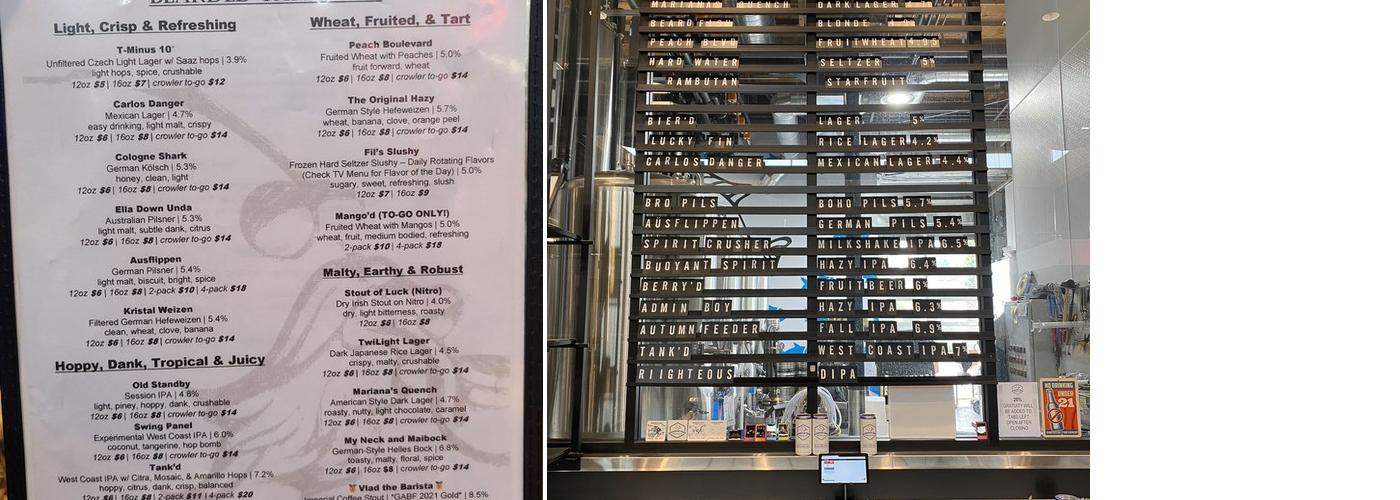 Bearded Tang Brewery Menu