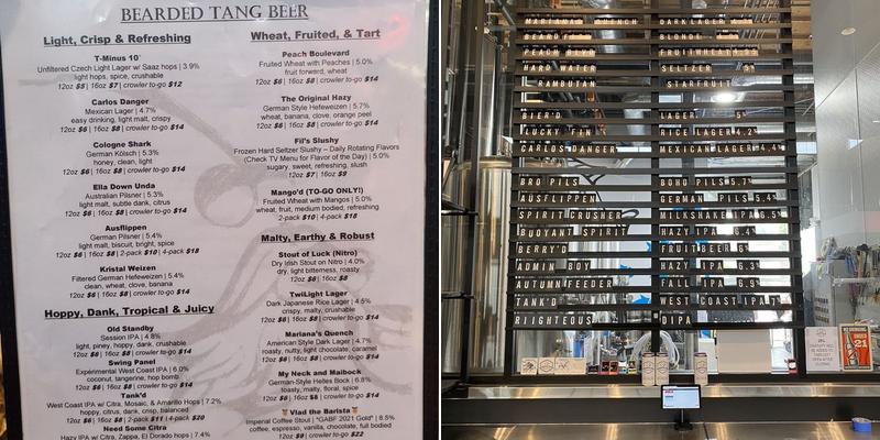 Bearded Tang Brewery Menu