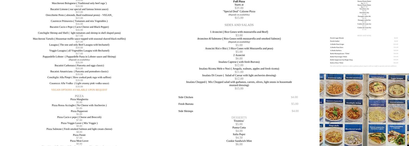 Prince of Venice Menu