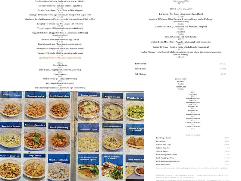 Prince of Venice Menu