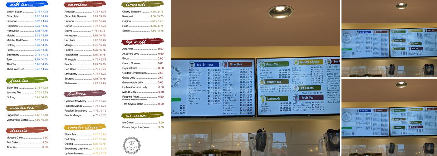 Wonder Tea Menu