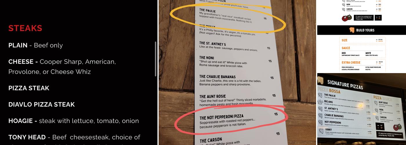 The Angelo Pizza Menu