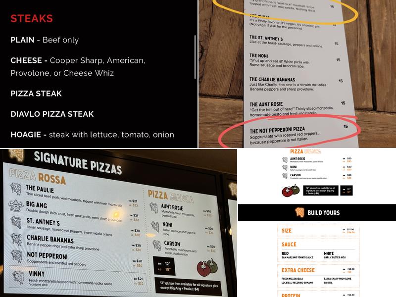 The Angelo Pizza Menu
