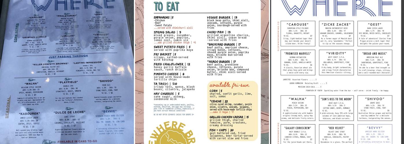 Elsewhere Brewing Grant Park Menu