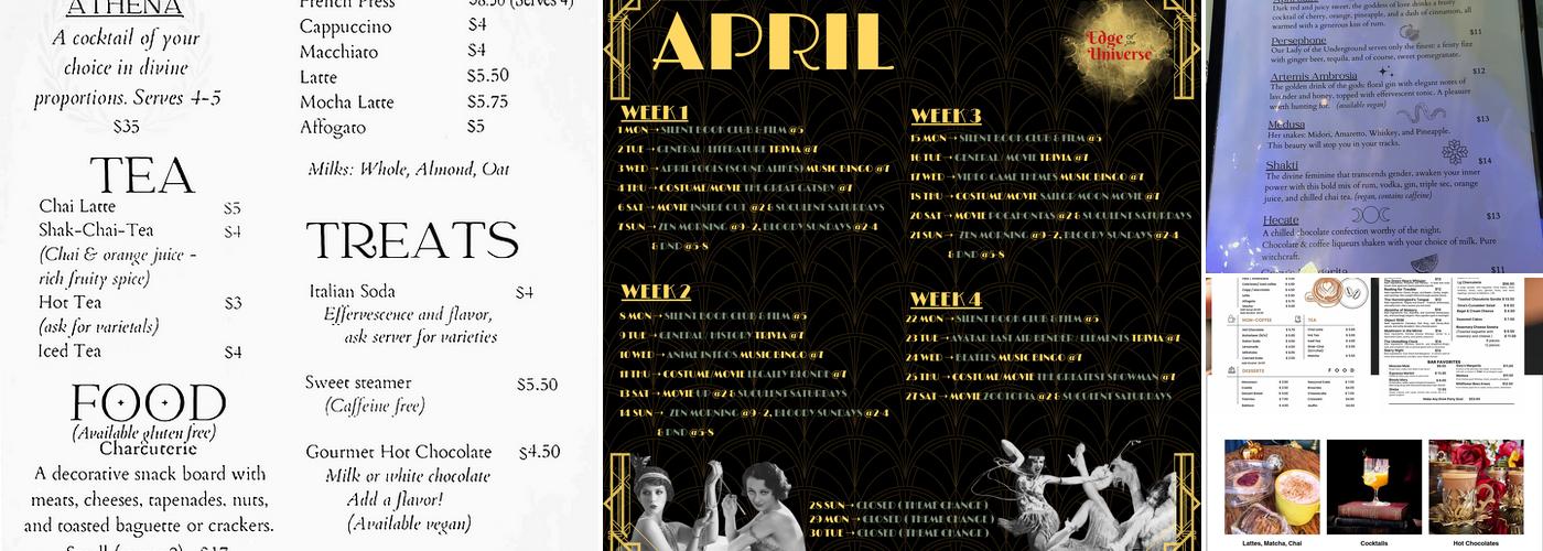 Edge of the Universe Cafe Menu