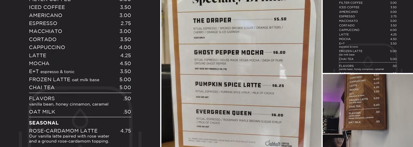 Sabbath Coffee Roasters Menu