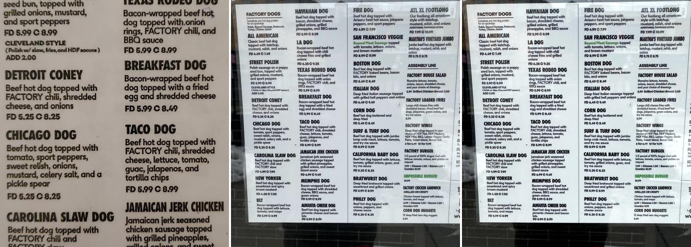The Original Hot Dog Factory Brooklyn Menu