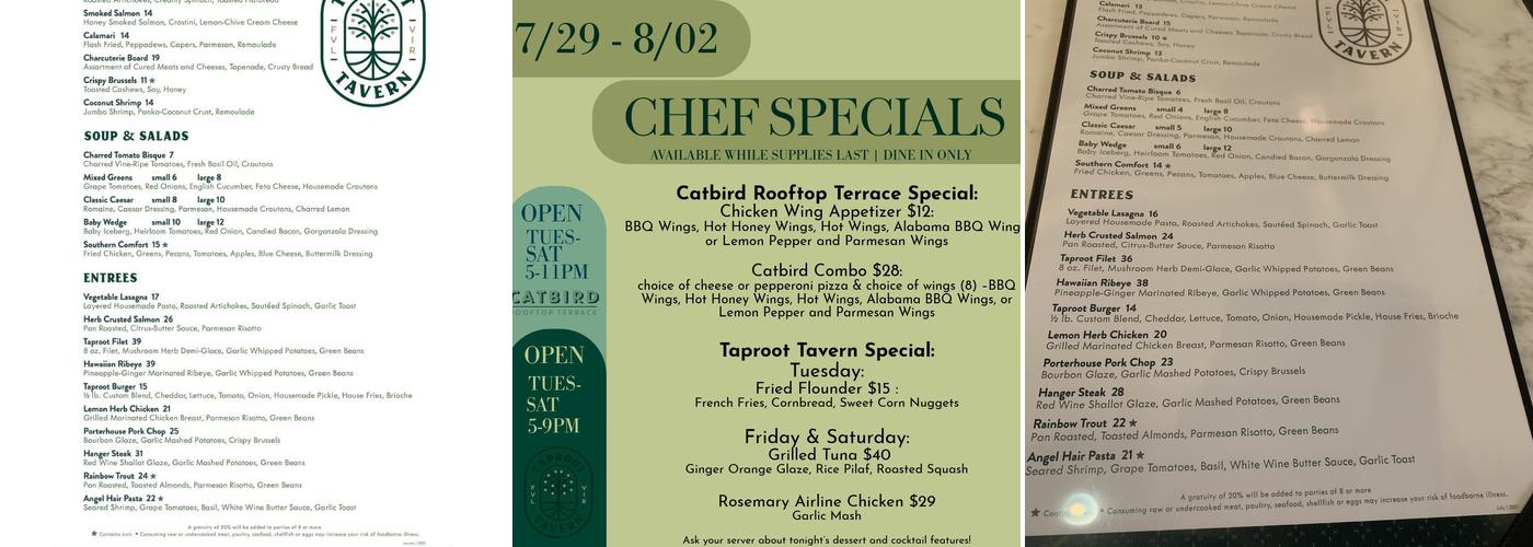 Taproot Tavern Menu
