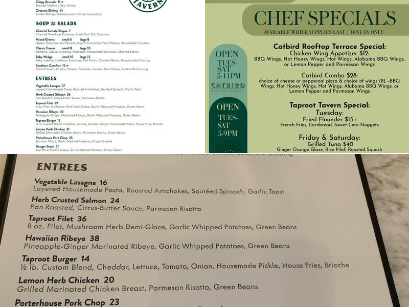Taproot Tavern Menu