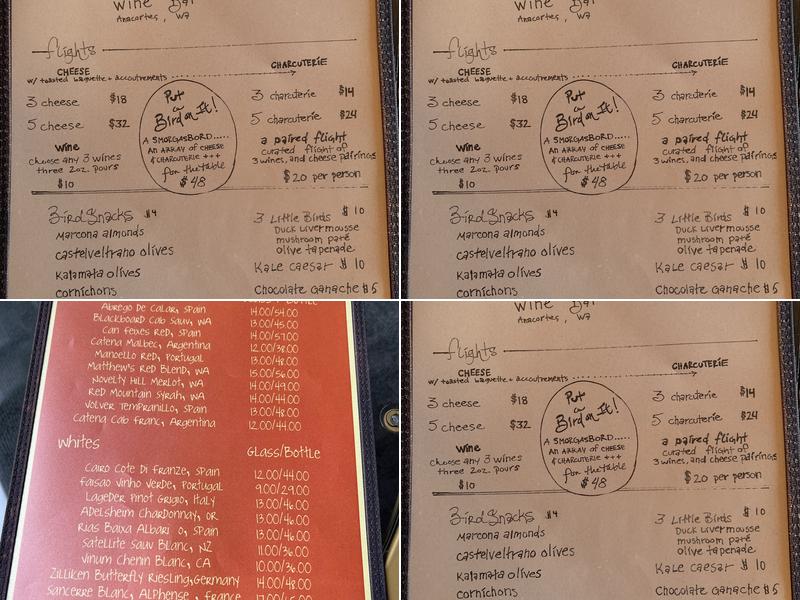 Blackbird Wine Bar and Charcuterie Menu