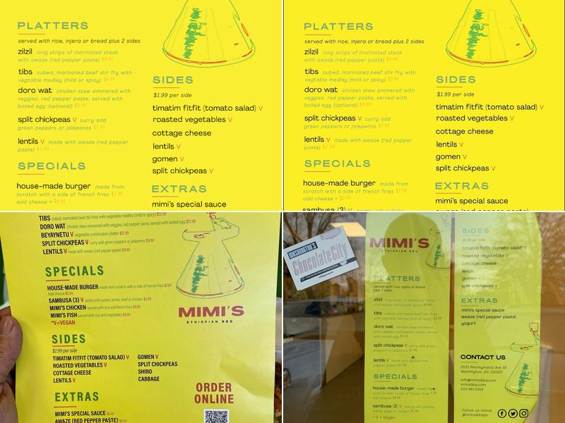 Mimi's Ethiopian BBQ Menu