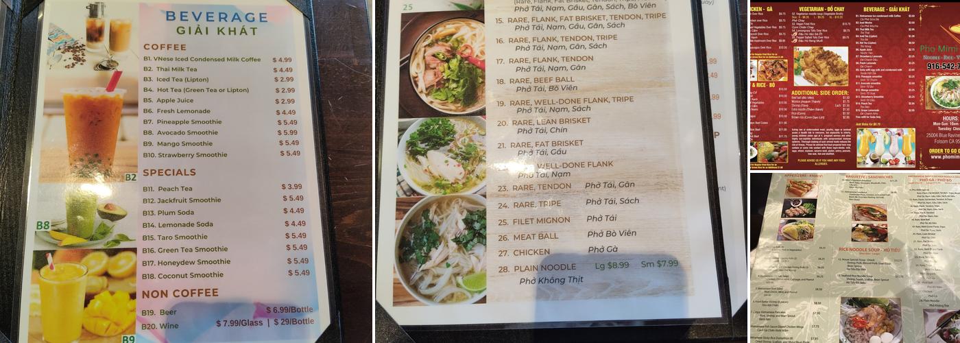 Pho Mimia Menu
