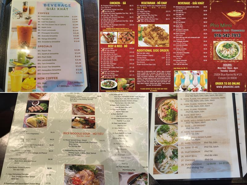 Pho Mimia Menu