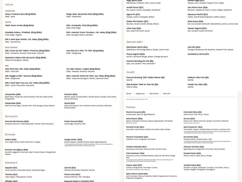 Tavolàta Stone Way Menu