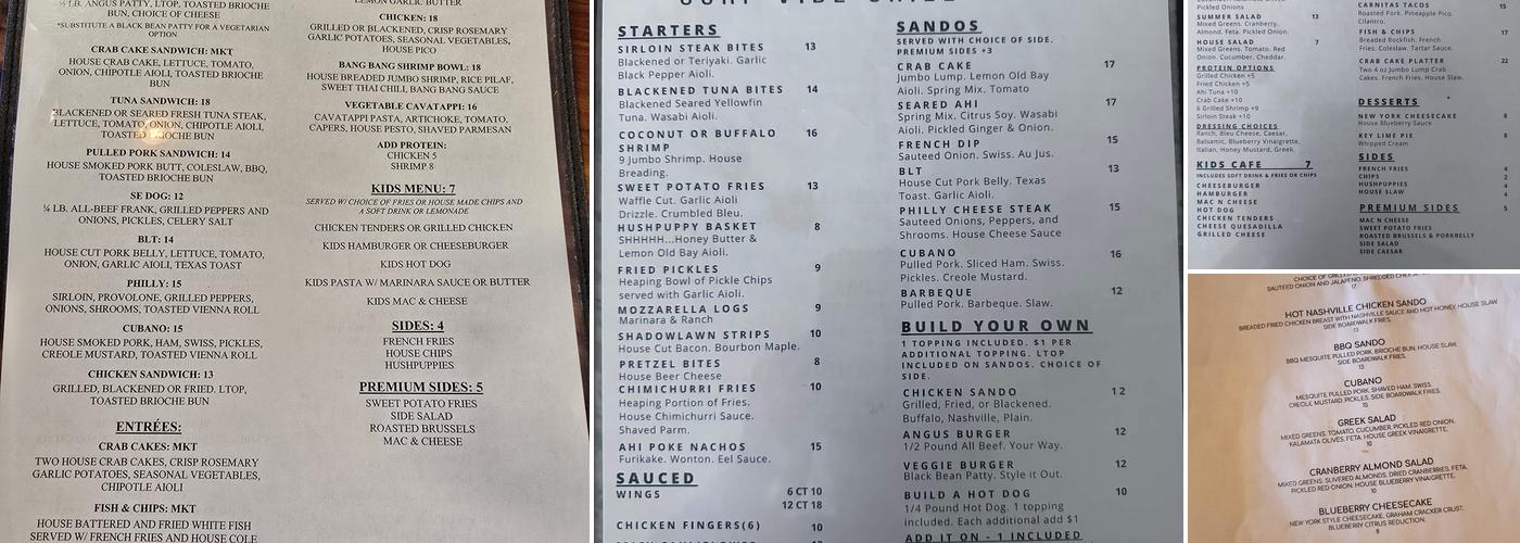 Shadowlawn Eats Menu