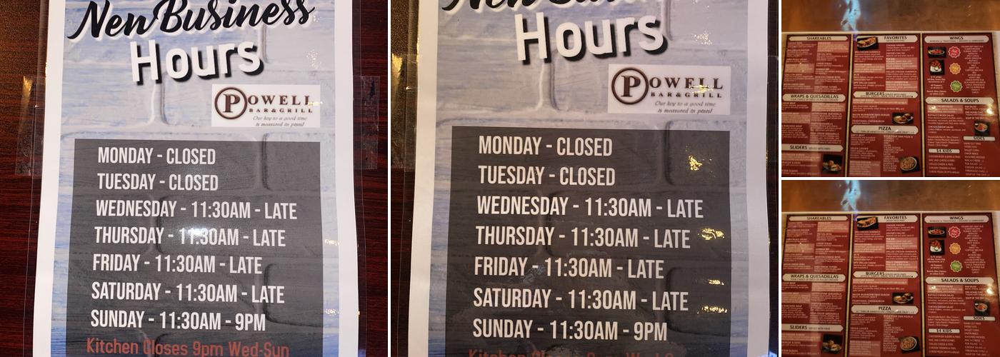 Powell Bar & Grill Menu