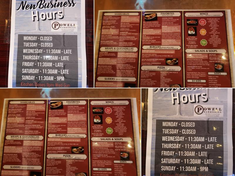 Powell Bar & Grill Menu