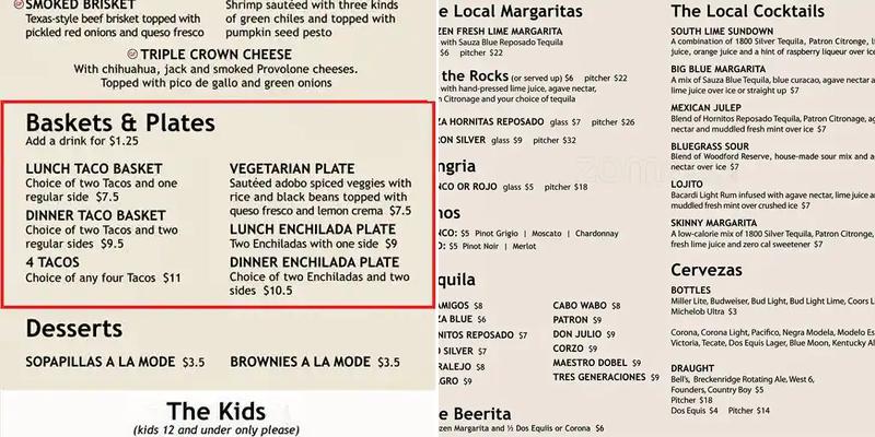 Taco loco Menu
