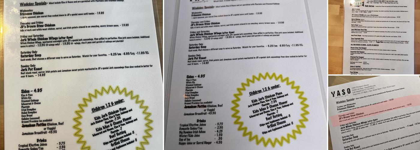 Yaso Jamaican Grill Menu