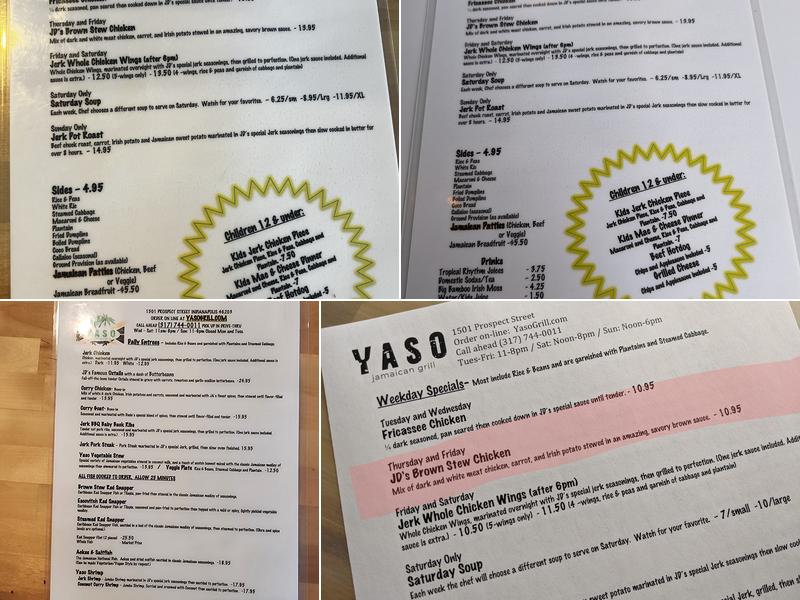 Yaso Jamaican Grill Menu