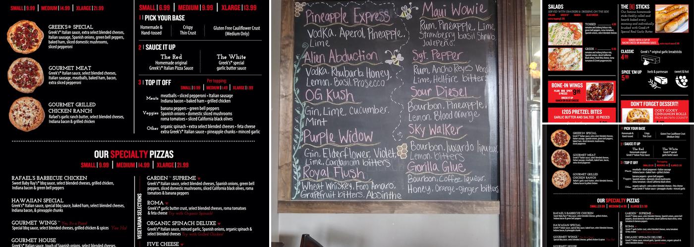 Greek's Pizzeria Fletcher Place/Fountain Square Menu