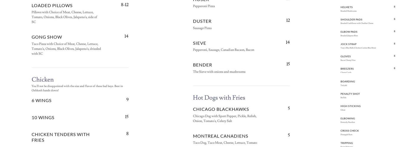 Corner Bar & Grill Menu