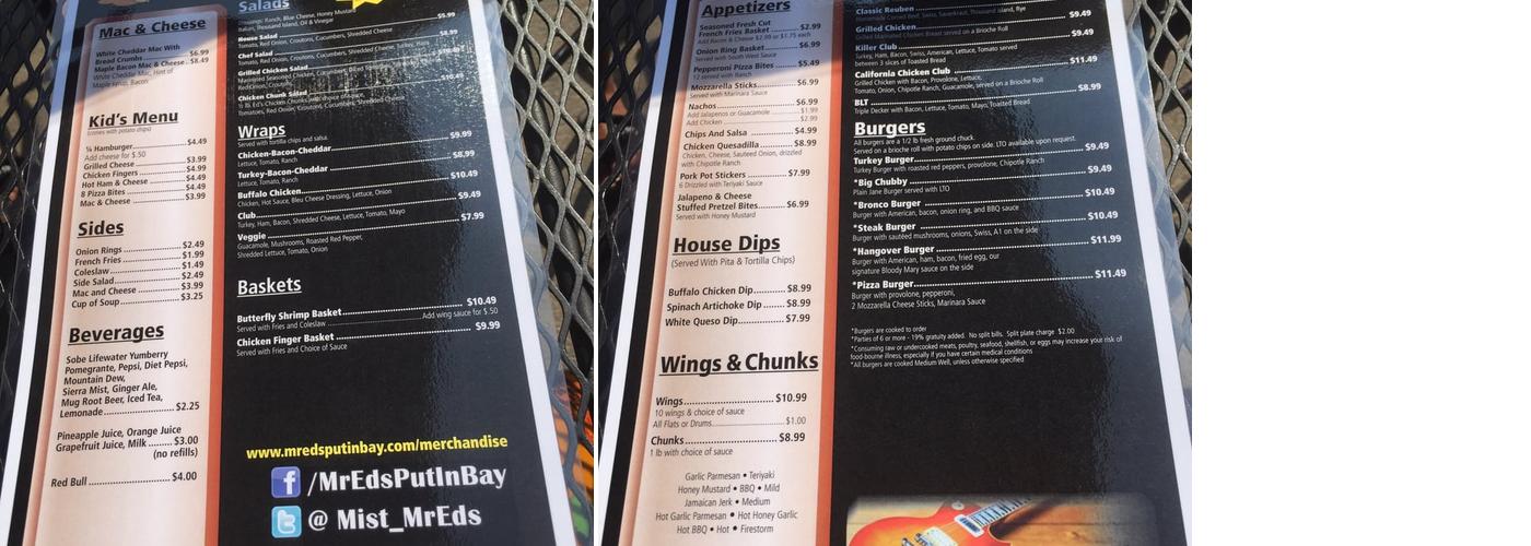 Mr Ed's Bar & Grill Menu